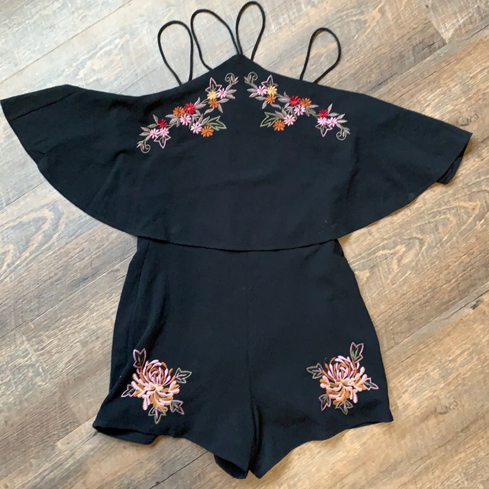 she and sky layered romper with floral